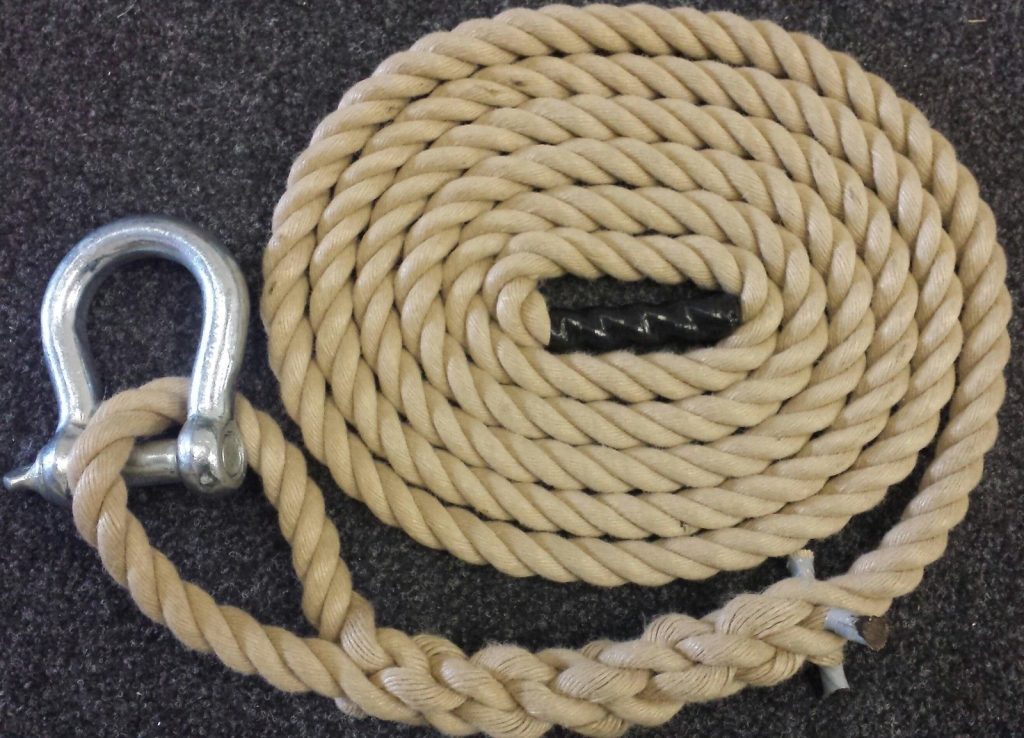 FITNESS CLIMBING ROPE 36MM X 4 METRE SYNTHETIC HEMP WITH SOFT EYE AND ...