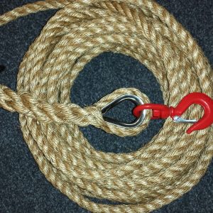 Gin Wheel Rope - 20 Metres Manilla Rope with a 1 Ton Swivel Hook for Gin wheels